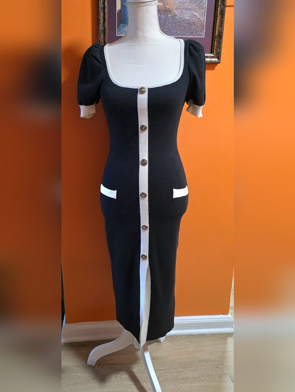 Express Black and White Button-Front Knit Dress
